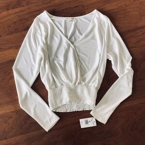 Moa Moa Smocked Waist V Neck Blouse, NWT